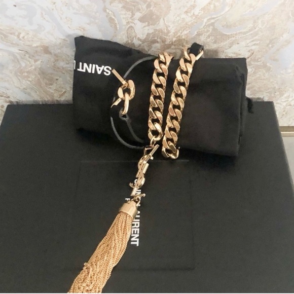 Saint Laurent Monogram Logo YSL Gold Tassel Black Leather Chain Belt ? main image 10